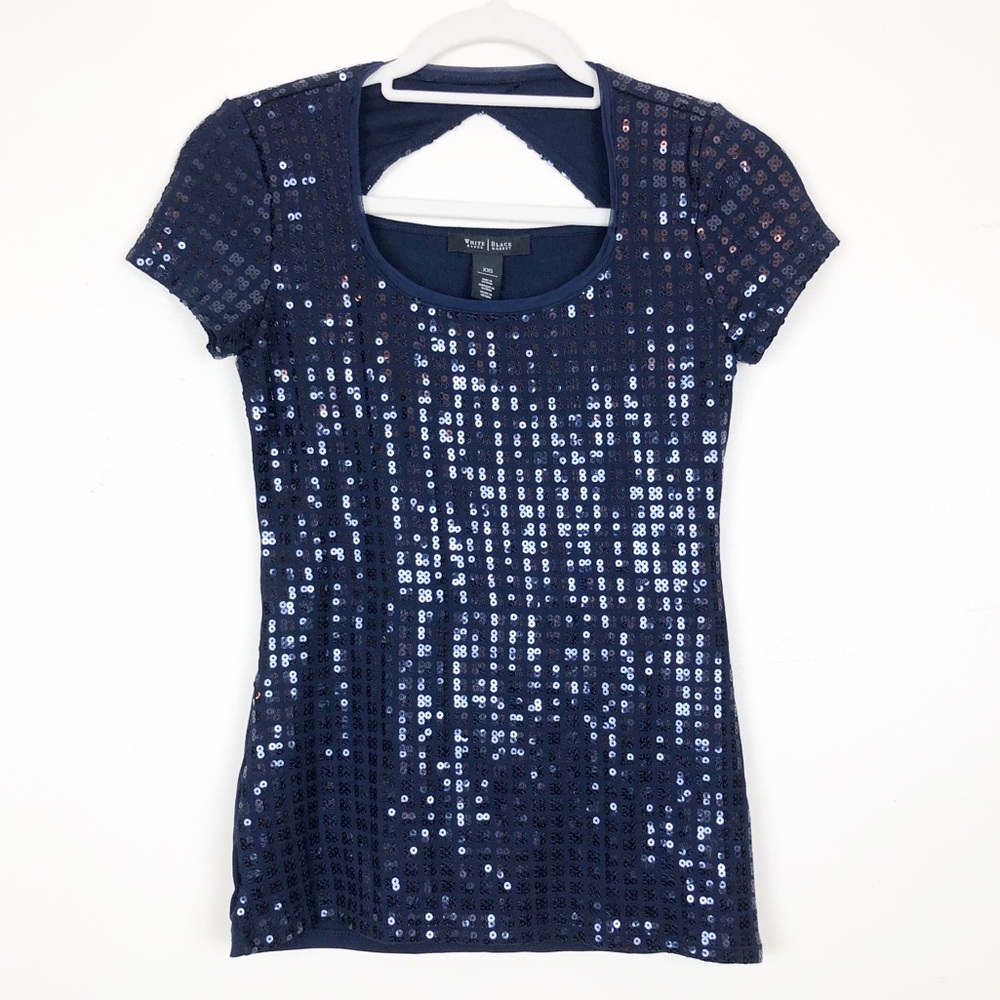 White House Black Market Navy Sequin Top XXS